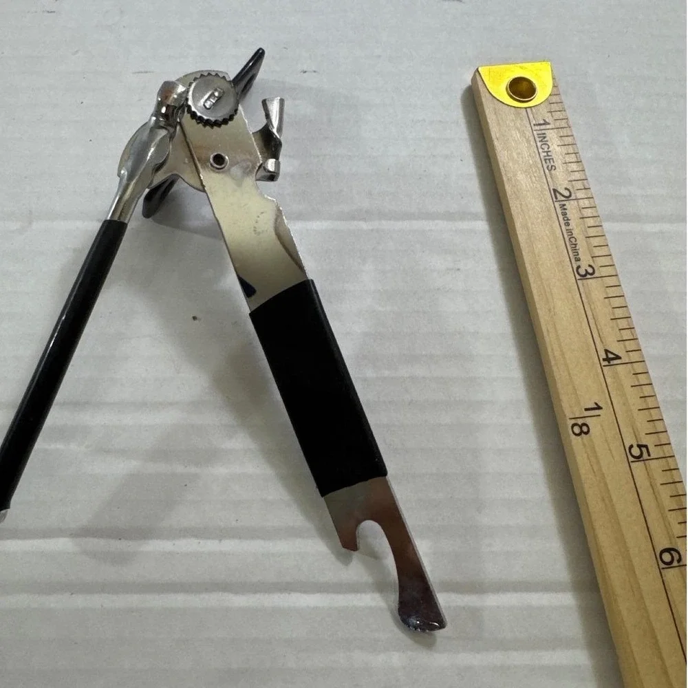 Vintage‎ Manual Can Opener with Bottle Opener Black Stainless Steel Rotary Tool